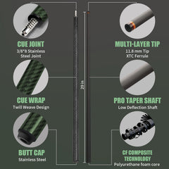 CFN-Carbon Fiber Pool Cue - Twill - 11.8mm (S)