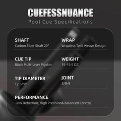 CFN-Carbon Fiber Pool Cue - COC - 12.5mm (M)