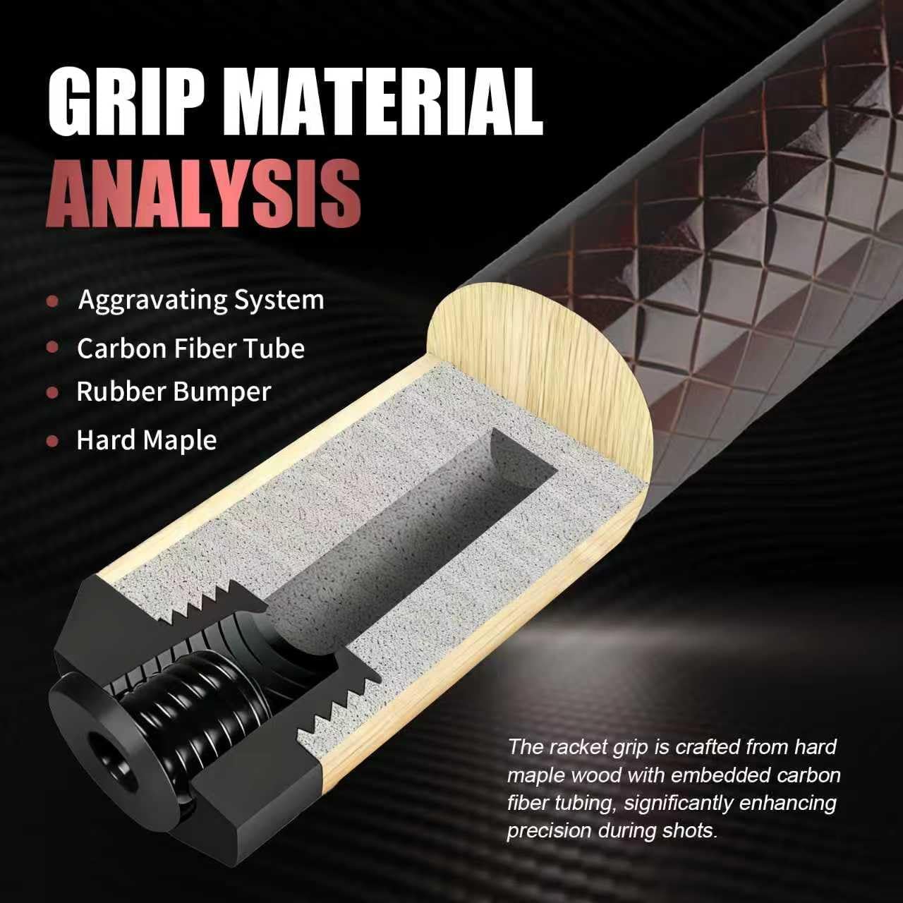 Carbon Fiber Pool Cue, 100% Carbon Fiber Shaft & Composite Butt. Pro Taper Design, 12.5mm Tip, 3/8-8 Joint Pin, Wrapless Grip, Professional Low Deflection Pool Sticks for Adults