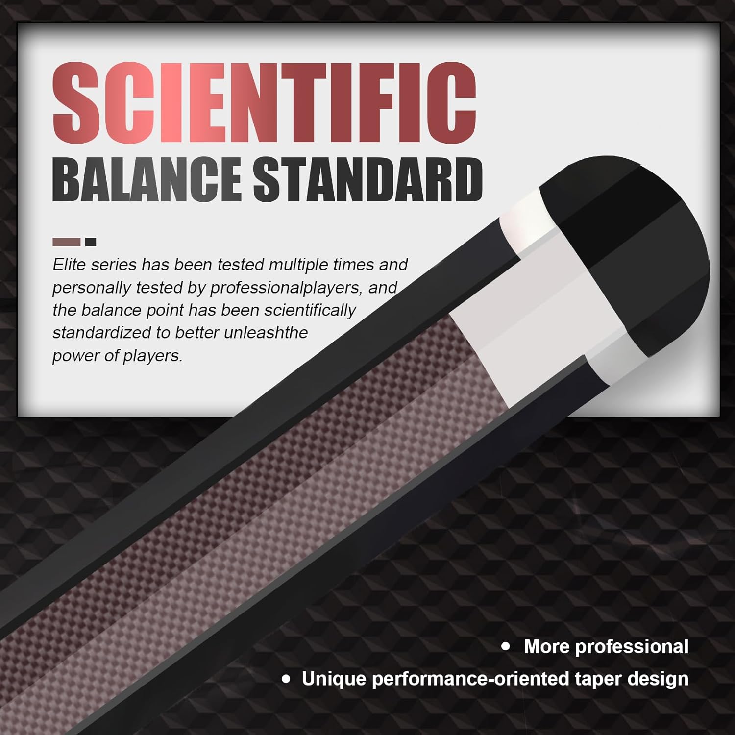 Carbon Fiber Pool Cue, 100% Carbon Fiber Shaft & Composite Butt. Pro Taper Design, 12.5mm Tip, 3/8-8 Joint Pin, Wrapless Grip, Professional Low Deflection Pool Sticks for Adults